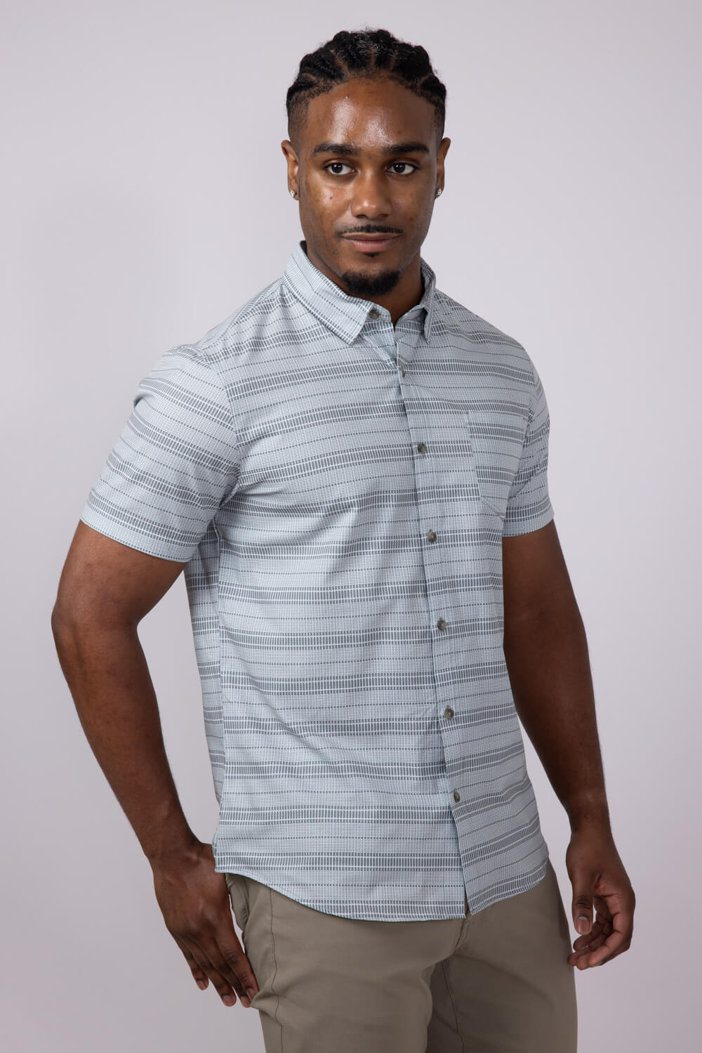 Union Printed Aeromesh Button Up Shirt for Men in Light Grey