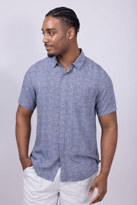 Union Venice Printed Rayon Button Up Shirt for Men in Navy