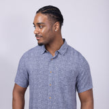 Union Venice Printed Rayon Button Up Shirt for Men in Navy