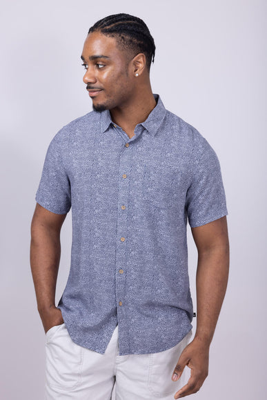 Union Venice Printed Rayon Button Up Shirt for Men in Navy