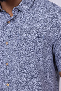 Union Venice Printed Rayon Button Up Shirt for Men in Navy