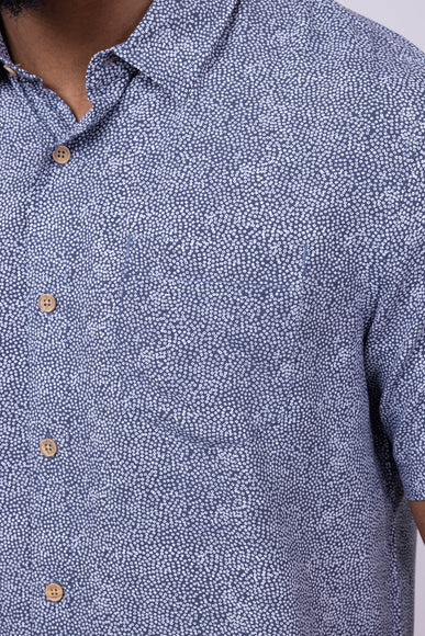 Union Venice Printed Rayon Button Up Shirt for Men in Navy
