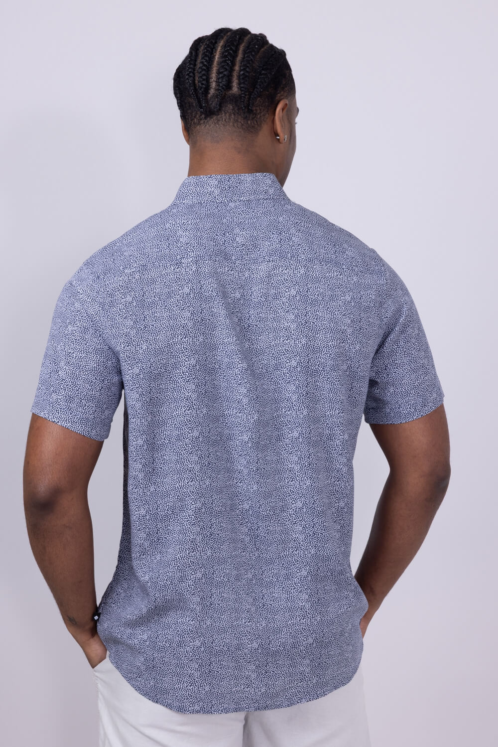 Union Venice Printed Rayon Button Up Shirt for Men in Navy