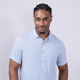 Union Venice Printed Rayon Button Up Shirt for Men in Blue