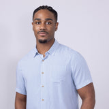 Union Venice Printed Rayon Button Up Shirt for Men in Blue