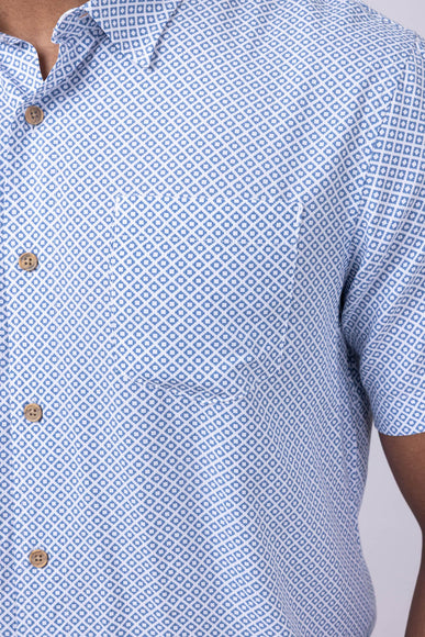 Union Venice Printed Rayon Button Up Shirt for Men in Blue
