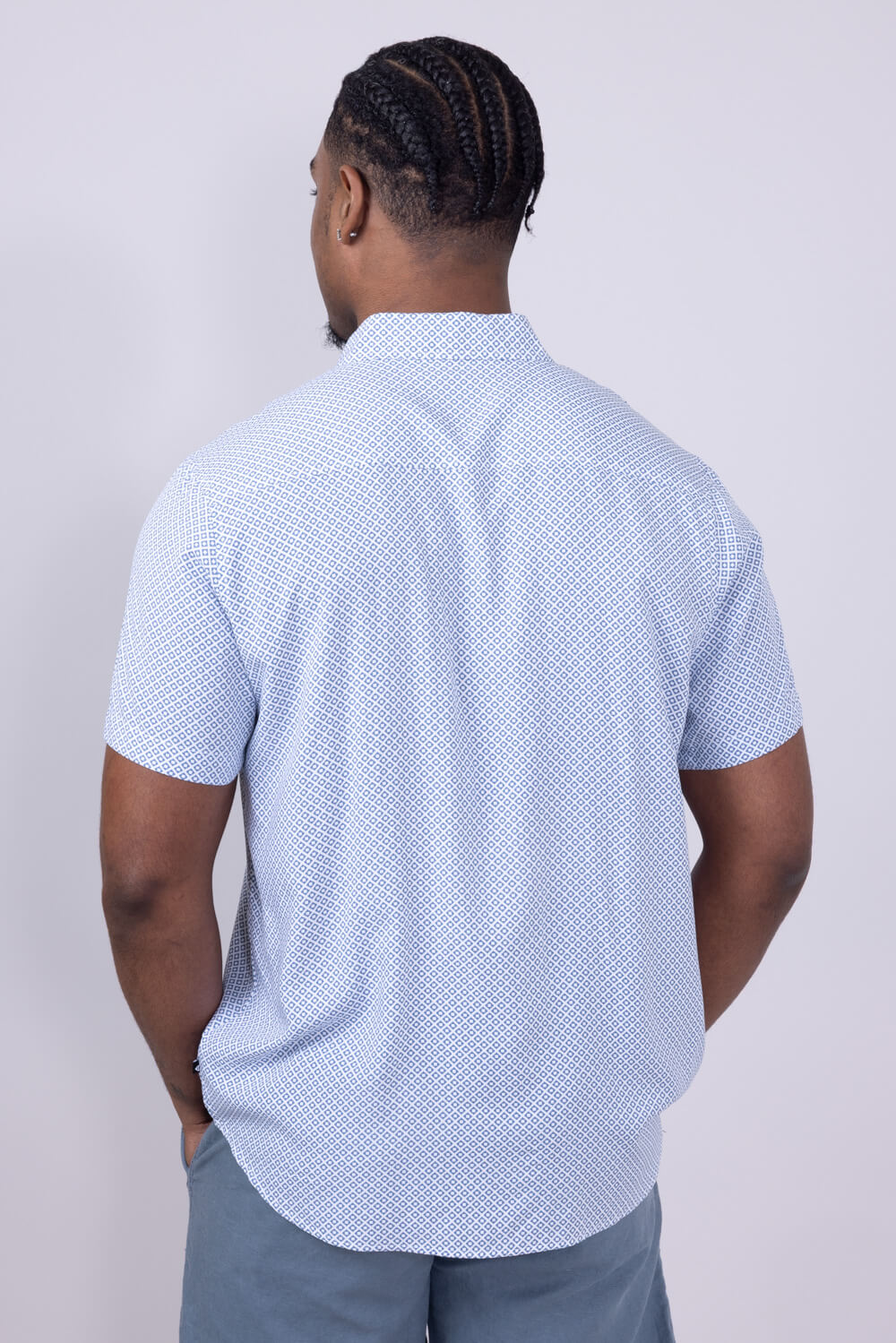 Union Venice Printed Rayon Button Up Shirt for Men in Blue