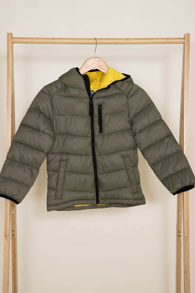 Youth Packable Hooded Jacket for Boys in Green