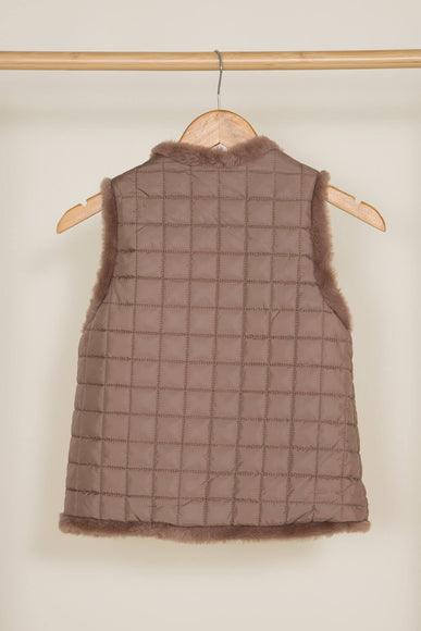 Youth Reversible Faux Fur Vest for Girls in Brown Cream