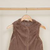 Youth Reversible Faux Fur Vest for Girls in Brown Cream