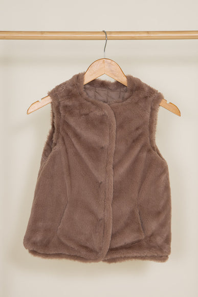 Youth Reversible Faux Fur Vest for Girls in Brown Cream