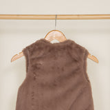 Youth Reversible Faux Fur Vest for Girls in Brown Cream