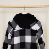 Youth Sherpa Lined Plaid Shacket for Girls in Black/White
