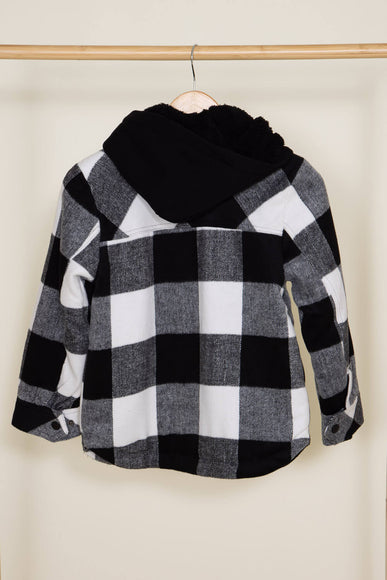 Youth Sherpa Lined Plaid Shacket for Girls in Black/White