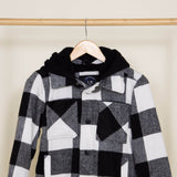Youth Sherpa Lined Plaid Shacket for Girls in Black/White