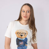 USA Teddy Bear Graphic T-Shirt for Women in Ivory