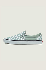 Vans Classic Slip-On Checkboard Shoes for Women in Grey Olive