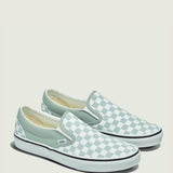 Vans Classic Slip-On Checkboard Shoes for Women in Grey Olive
