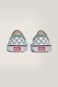 Vans Classic Slip-On Checkboard Shoes for Women in Grey Olive