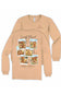 A tan long-sleeve crewneck t-shirt with a graphic collage of cow photos and the text 'Simply Blessed' and 'simply southern.' on the front, shown layered over a second view of the same shirt on a white background.