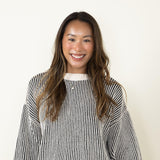 Vertical Stripe Sweater for Women in White Black