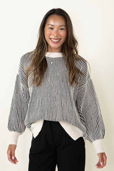 Vertical Stripe Sweater for Women in White Black