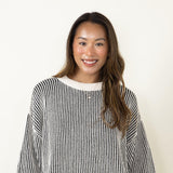 Vertical Stripe Sweater for Women in White Black