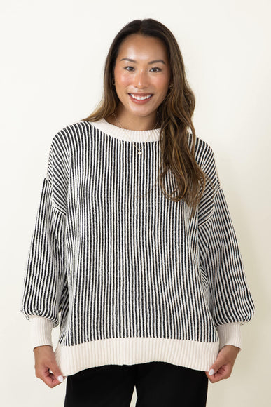 Vertical Stripe Sweater for Women in White Black