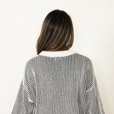 Vertical Stripe Sweater for Women in White Black