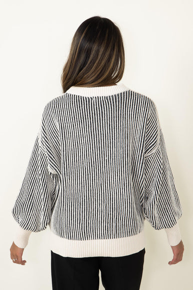 Vertical Stripe Sweater for Women in White Black
