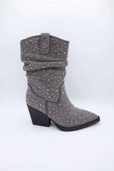 Very G Kady Slouch Rhinestone Cowboy Booties for Women in Grey