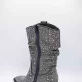 Very G Kady Slouch Rhinestone Cowboy Booties for Women in Grey