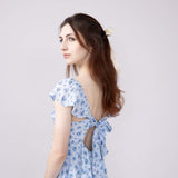 Floral Flutter Sleeve Dress for Women in Sky Blue