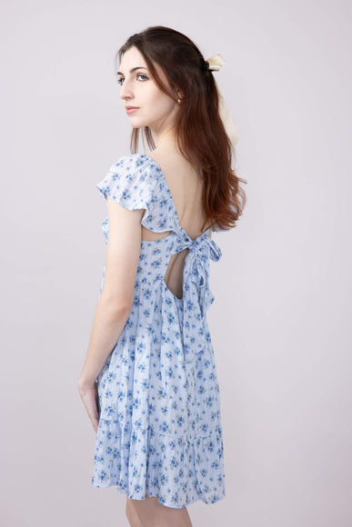 Floral Flutter Sleeve Dress for Women in Sky Blue
