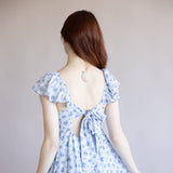 Floral Flutter Sleeve Dress for Women in Sky Blue