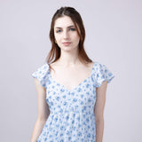 Floral Flutter Sleeve Dress for Women in Sky Blue
