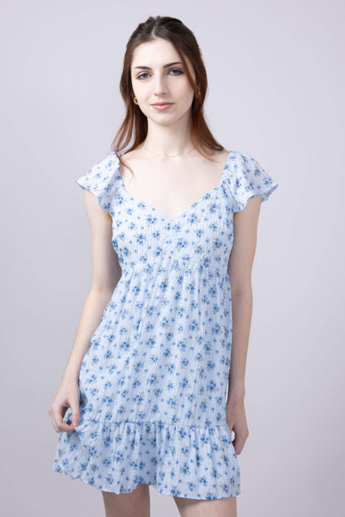 Floral Flutter Sleeve Dress for Women in Sky Blue