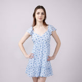Floral Flutter Sleeve Dress for Women in Sky Blue