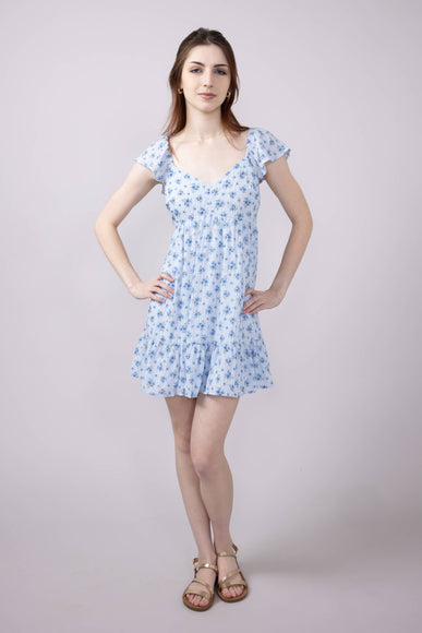 Floral Flutter Sleeve Dress for Women in Sky Blue