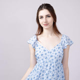 Floral Flutter Sleeve Dress for Women in Sky Blue
