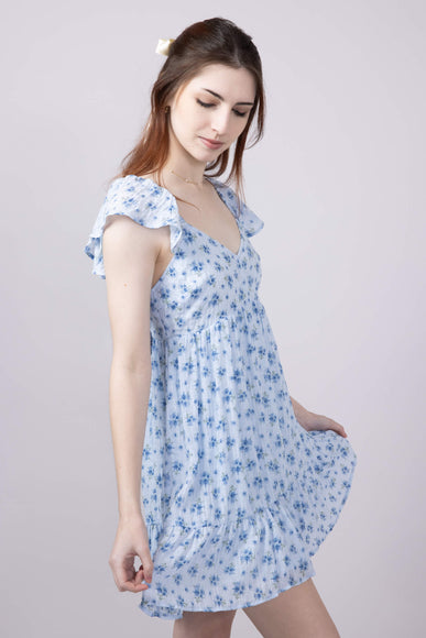 Floral Flutter Sleeve Dress for Women in Sky Blue