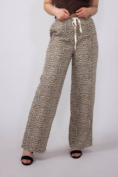 Leopard Print Drawstring Pants for Women in Brown