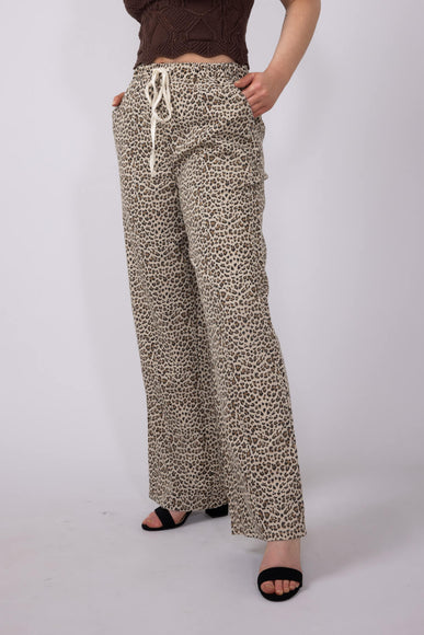 Leopard Print Drawstring Pants for Women in Brown