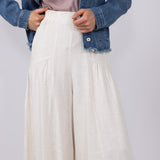 Linen Tiered Wide Leg Pants for Women in Oatmeal