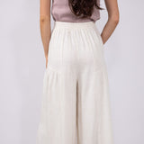 Linen Tiered Wide Leg Pants for Women in Oatmeal
