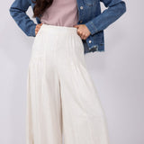 Linen Tiered Wide Leg Pants for Women in Oatmeal