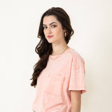 Mineral Wash Knit T-Shirt for Women in Peach