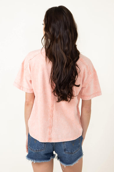 Mineral Wash Knit T-Shirt for Women in Peach
