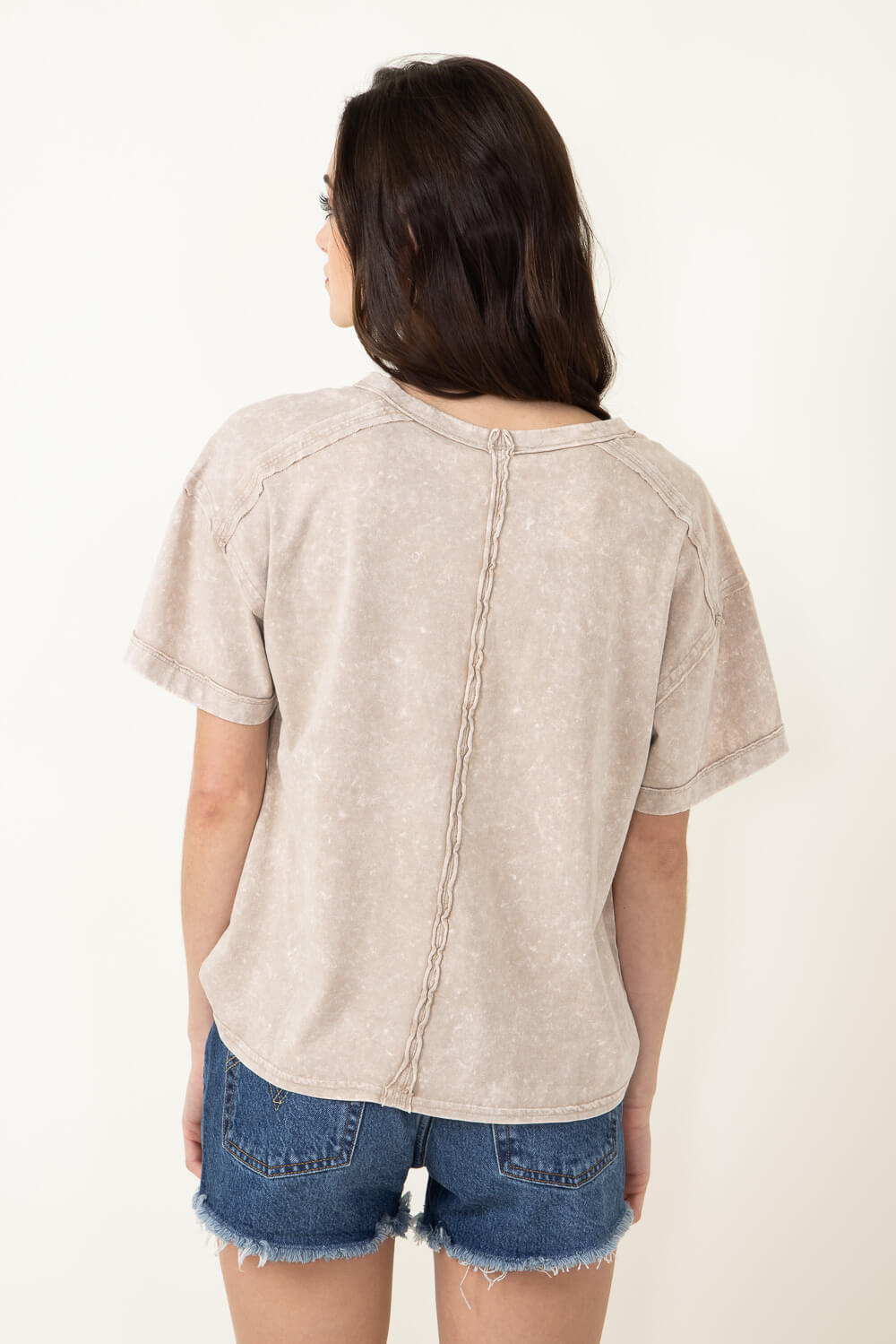 Mineral Wash Knit T-Shirt for Women in Taupe | NT11108-TAUPE