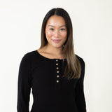 Soft Brushed Henley Knit Top for Women in Black